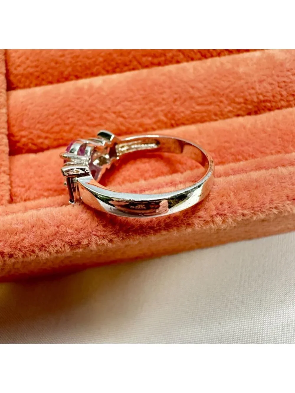 Silver-Tone Ring With Round & Marquise Cut Purple CZ Stones Size 7.5 - Picture 9 of 11